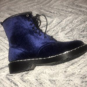 Blue velvet combat boots